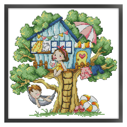 Summer Treehouse - 14CT Stamped Cross Stitch 27*27CM(Joy Sunday)