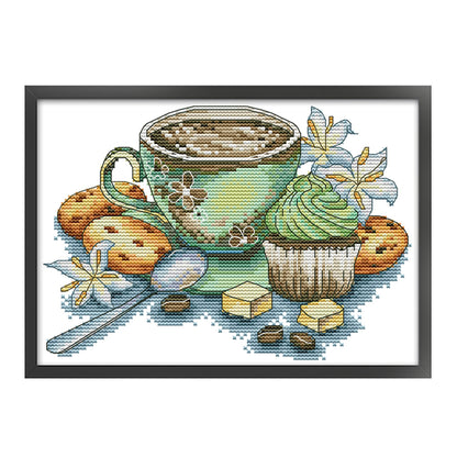 Tea Cup And Cake - 14CT Stamped Cross Stitch 27*19CM(Joy Sunday)