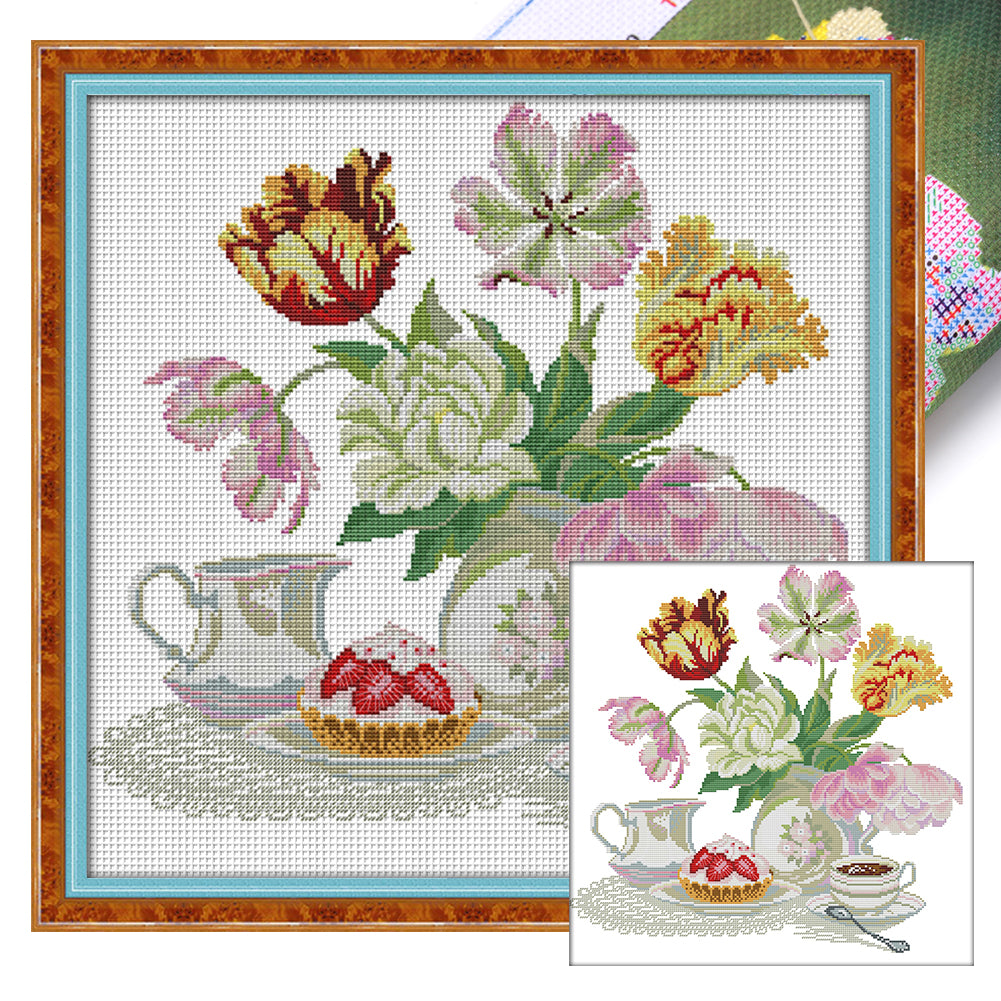 Afternoon Tea Dessert - 14CT Stamped Cross Stitch 44*44CM(Joy Sunday)