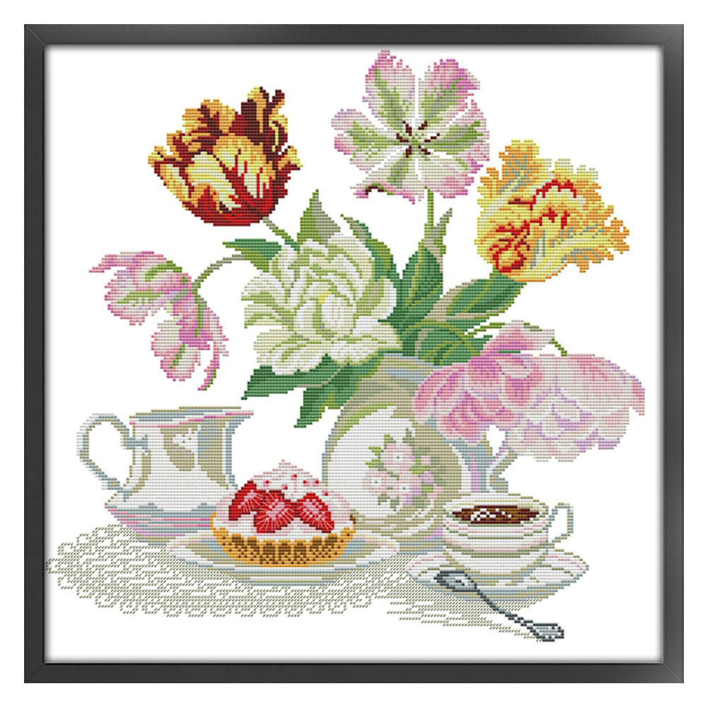 Afternoon Tea Dessert - 14CT Stamped Cross Stitch 44*44CM(Joy Sunday)