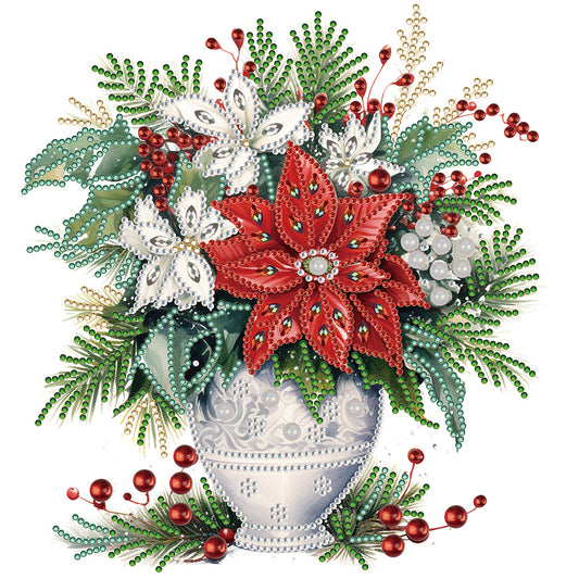 Christmas Red Flower Vase - Special Shaped Drill Diamond Painting 30*30CM