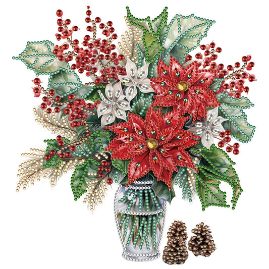 Christmas Red Flower Vase - Special Shaped Drill Diamond Painting 30*30CM