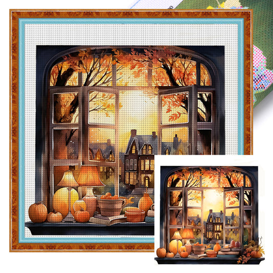 Autumn Scenery Outside The Window - 11CT Stamped Cross Stitch 60*60CM