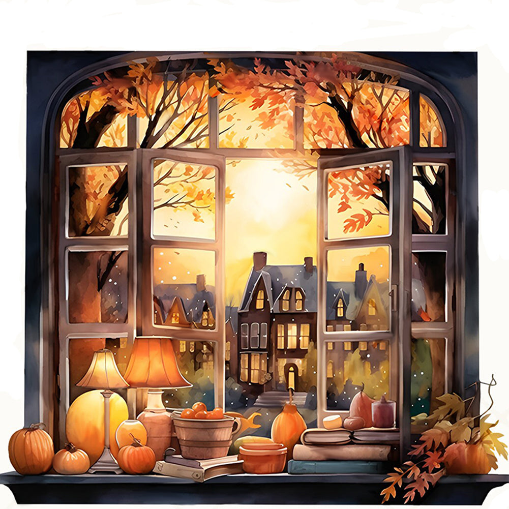 Autumn Scenery Outside The Window - 11CT Stamped Cross Stitch 60*60CM