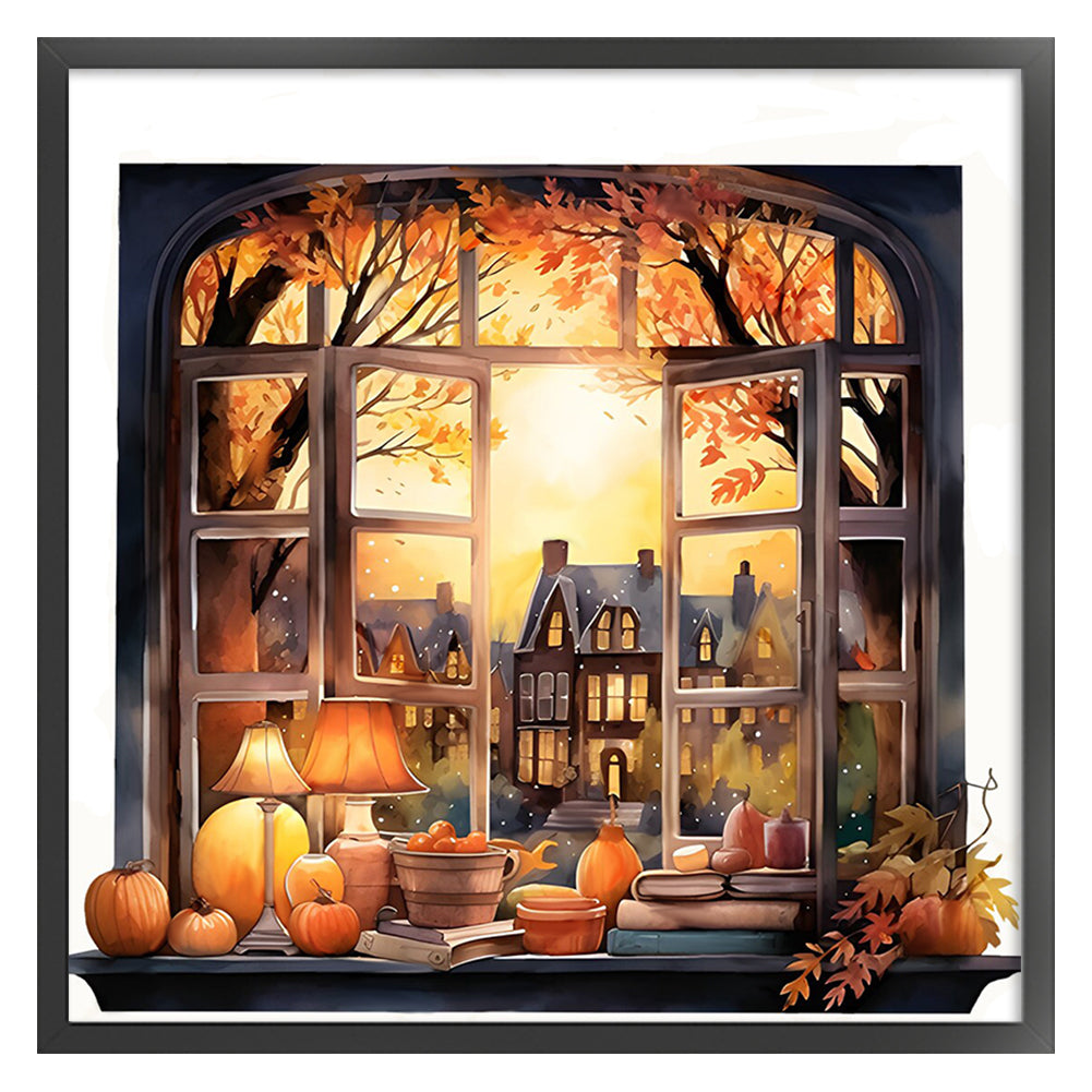 Autumn Scenery Outside The Window - 11CT Stamped Cross Stitch 60*60CM