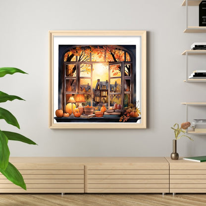 Autumn Scenery Outside The Window - 11CT Stamped Cross Stitch 60*60CM