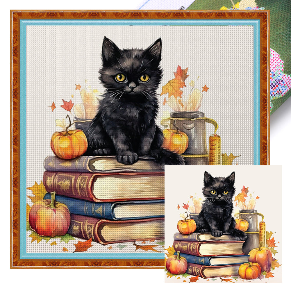 Pumpkin Black Cat Book - 11CT Stamped Cross Stitch 60*60CM