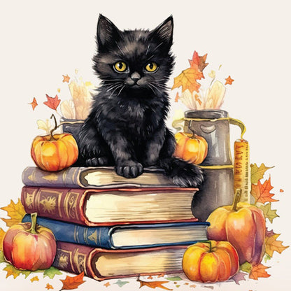 Pumpkin Black Cat Book - 11CT Stamped Cross Stitch 60*60CM