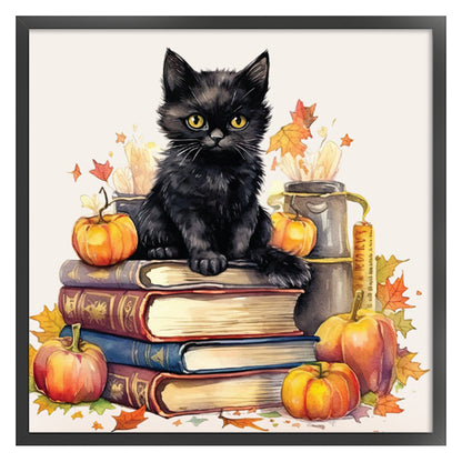 Pumpkin Black Cat Book - 11CT Stamped Cross Stitch 60*60CM