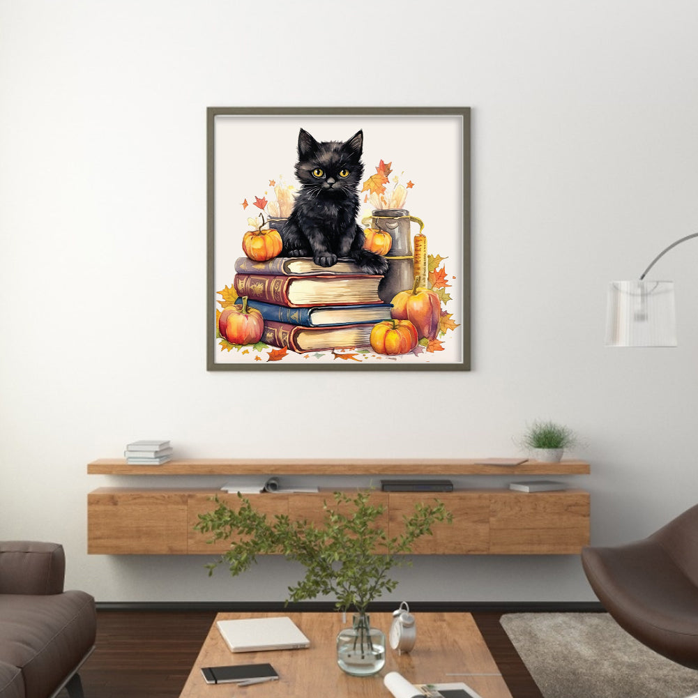 Pumpkin Black Cat Book - 11CT Stamped Cross Stitch 60*60CM