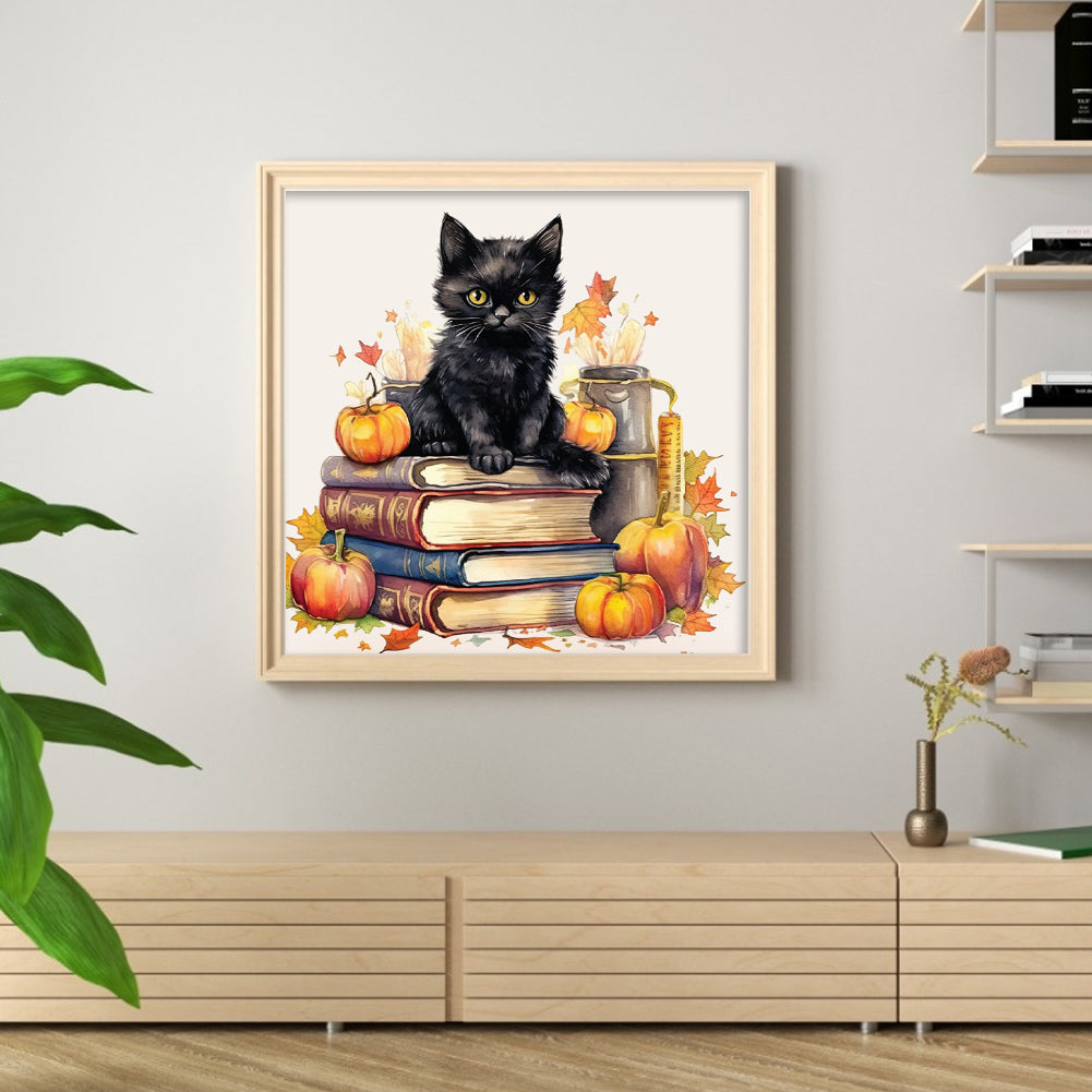 Pumpkin Black Cat Book - 11CT Stamped Cross Stitch 60*60CM