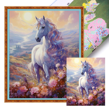 Unicorn And Flowers - 14CT Stamped Cross Stitch 40*50CM