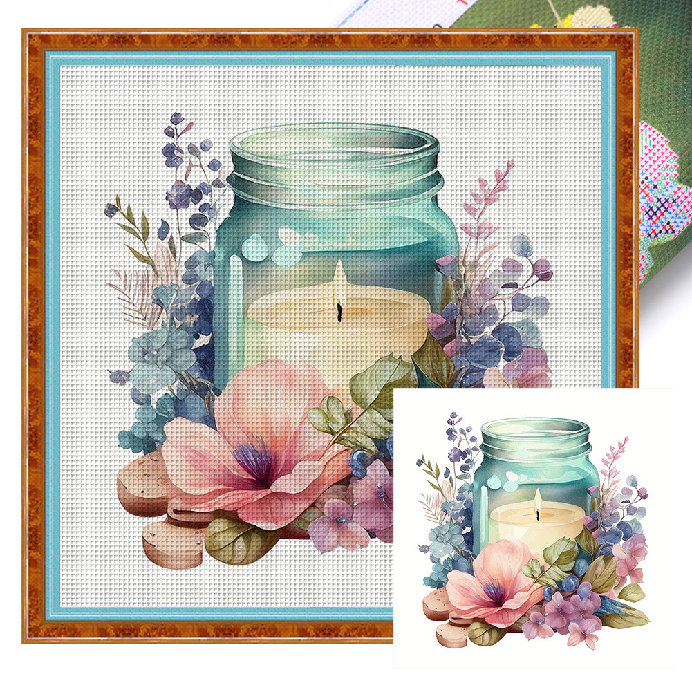 Candles And Flowers In Bottle - 18CT Stamped Cross Stitch 35*35CM