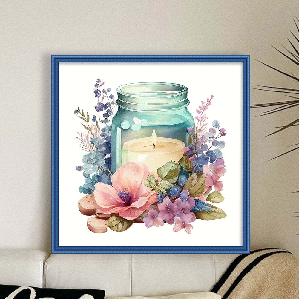 Candles And Flowers In Bottle - 18CT Stamped Cross Stitch 35*35CM