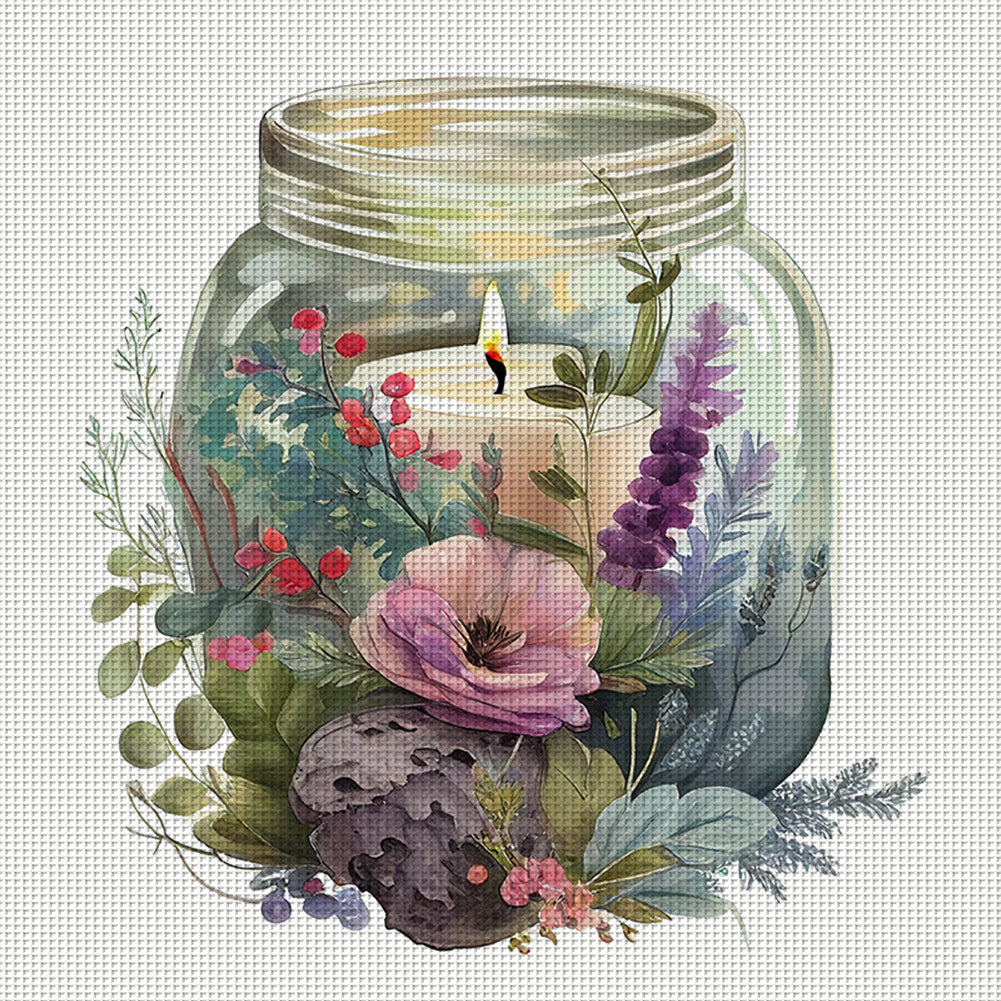 Candles And Flowers In Bottle - 18CT Stamped Cross Stitch 35*35CM