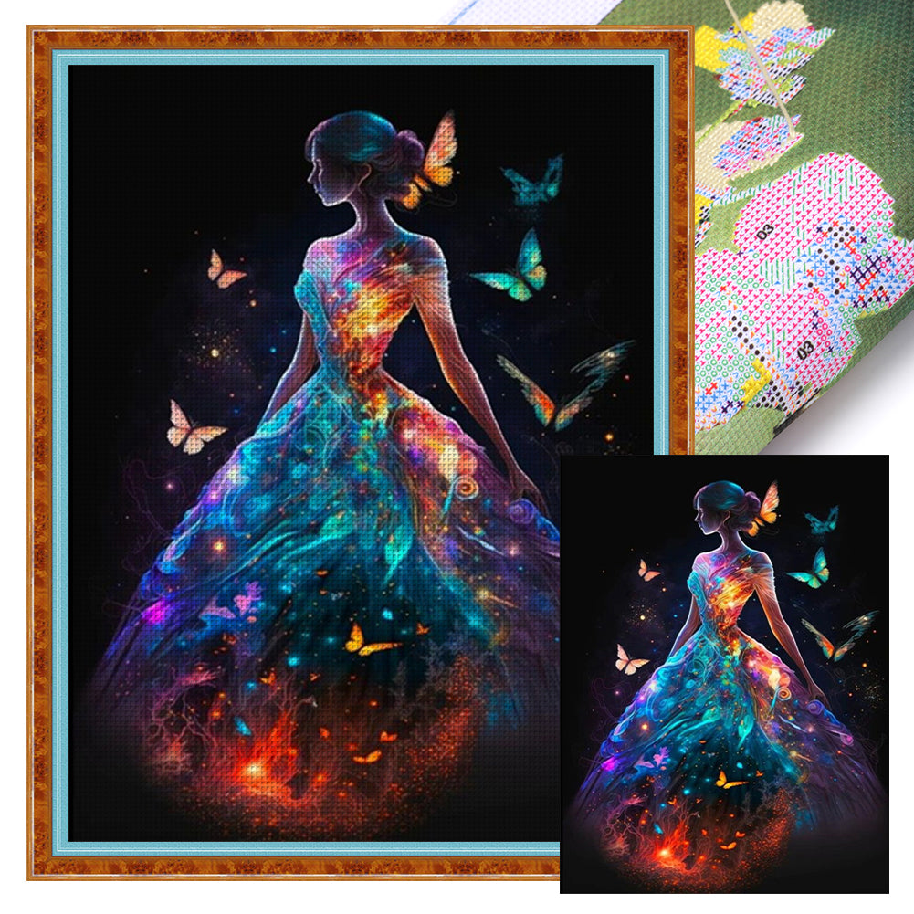 Glowing Butterfly Girl - 18CT Stamped Cross Stitch 35*45CM