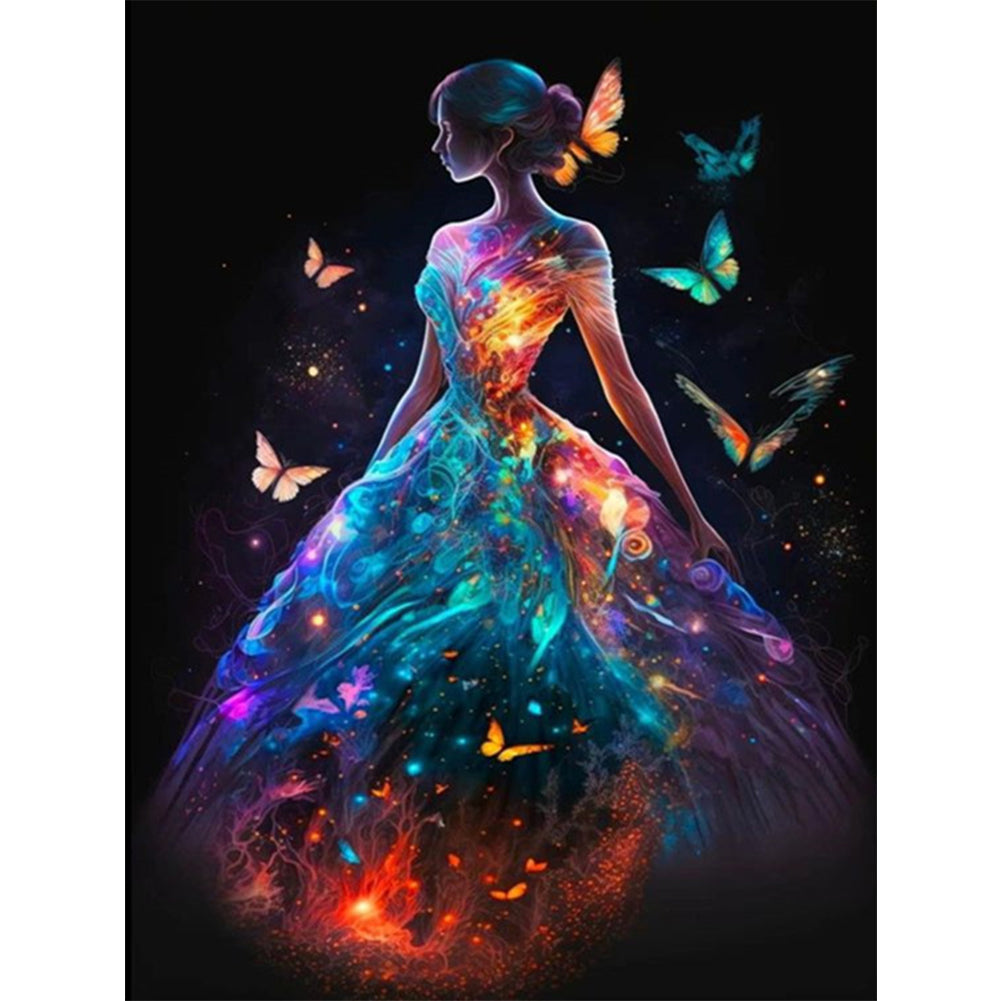 Glowing Butterfly Girl - 18CT Stamped Cross Stitch 35*45CM