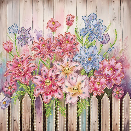 Flowers In Fence - Special Shaped Drill Diamond Painting 30*30CM