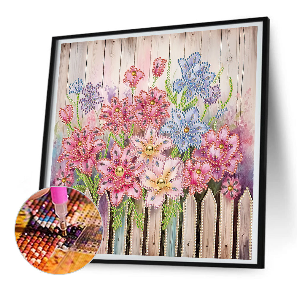 Flowers In Fence - Special Shaped Drill Diamond Painting 30*30CM