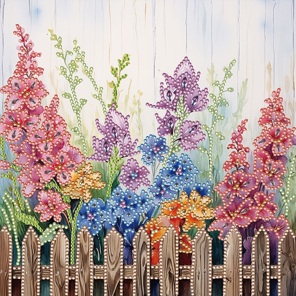 Flowers In Fence - Special Shaped Drill Diamond Painting 30*30CM