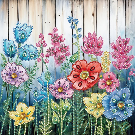 Flowers In Fence - Special Shaped Drill Diamond Painting 30*30CM