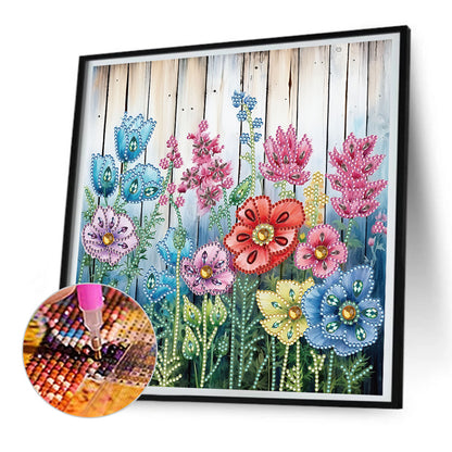 Flowers In Fence - Special Shaped Drill Diamond Painting 30*30CM