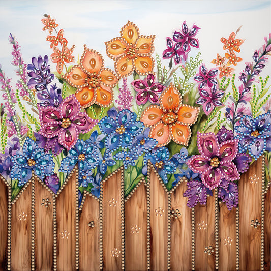 Flowers In Fence - Special Shaped Drill Diamond Painting 30*30CM