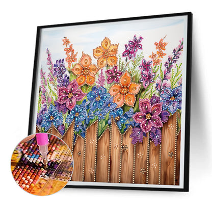 Flowers In Fence - Special Shaped Drill Diamond Painting 30*30CM