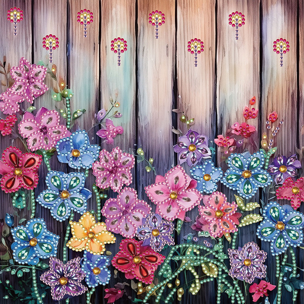 Flowers In Fence - Special Shaped Drill Diamond Painting 30*30CM