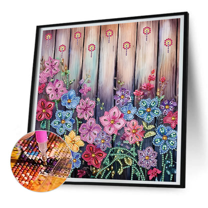 Flowers In Fence - Special Shaped Drill Diamond Painting 30*30CM