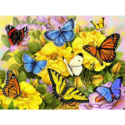 Butterfly On Flower Bush - Full Round Drill Diamond Painting 40*30CM