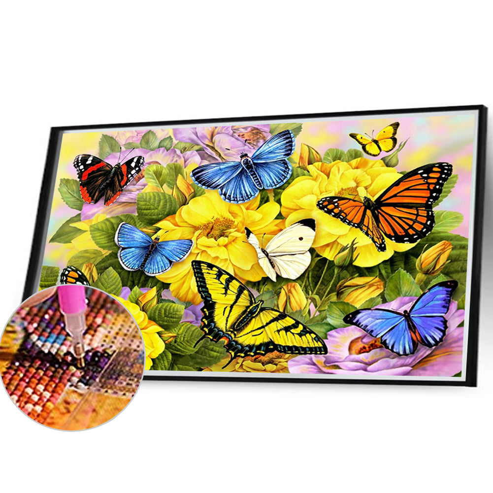 Butterfly On Flower Bush - Full Round Drill Diamond Painting 40*30CM