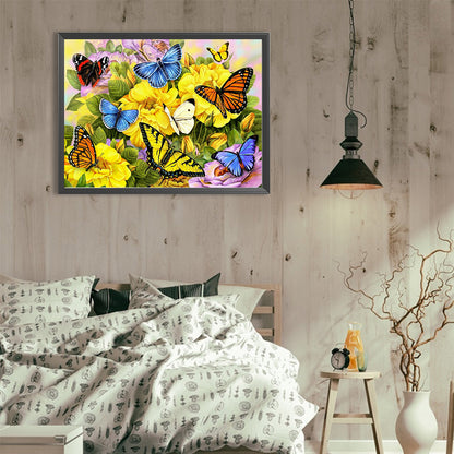 Butterfly On Flower Bush - Full Round Drill Diamond Painting 40*30CM