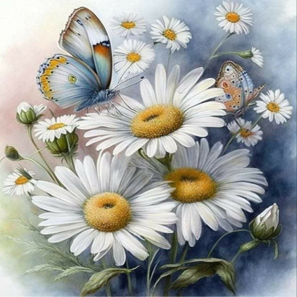 Feverfew And Butterfly - Full Round Drill Diamond Painting 40*40CM