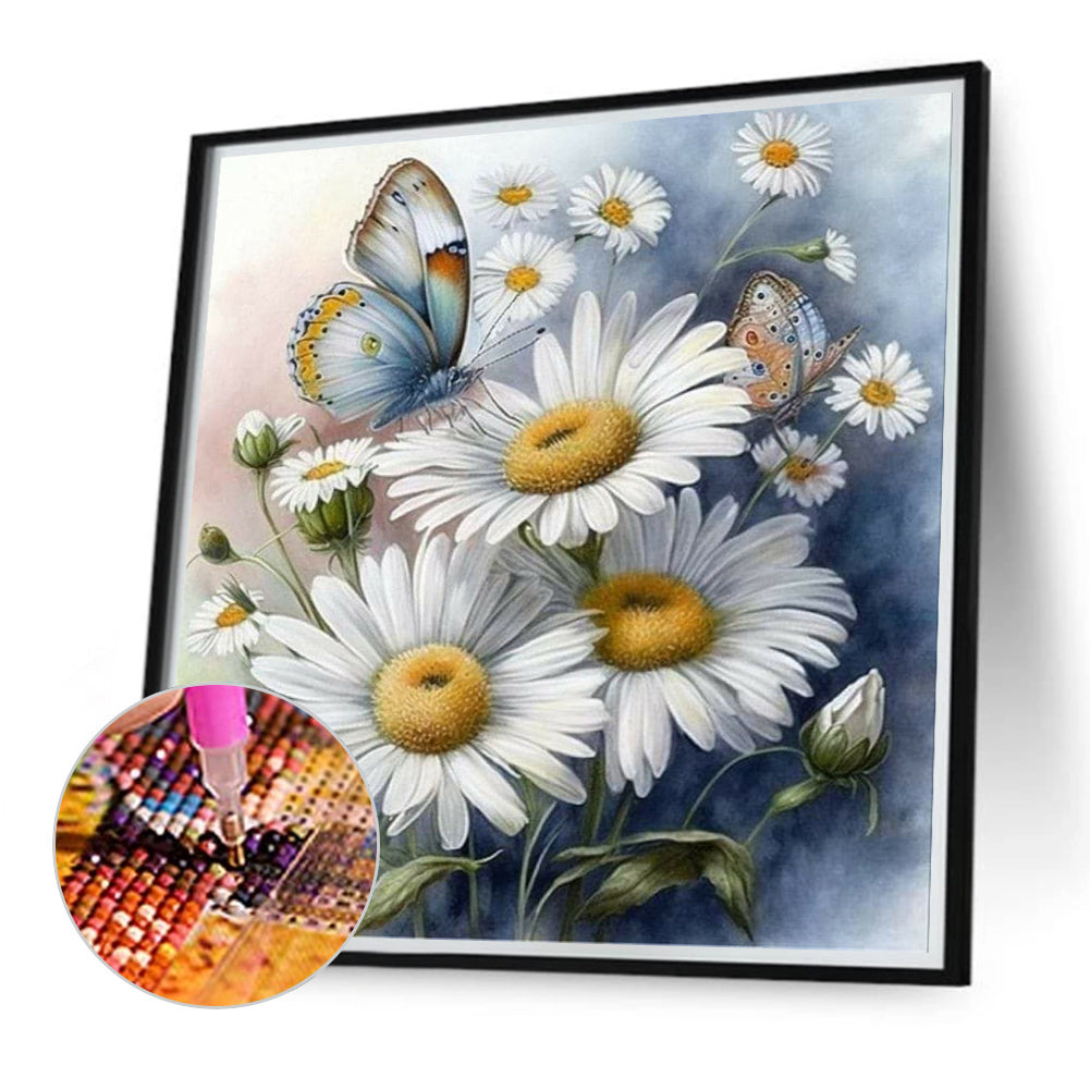 Feverfew And Butterfly - Full Round Drill Diamond Painting 40*40CM