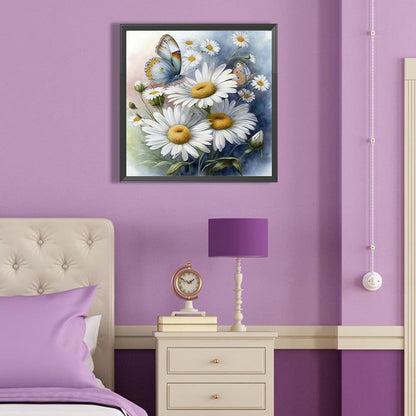 Feverfew And Butterfly - Full Round Drill Diamond Painting 40*40CM