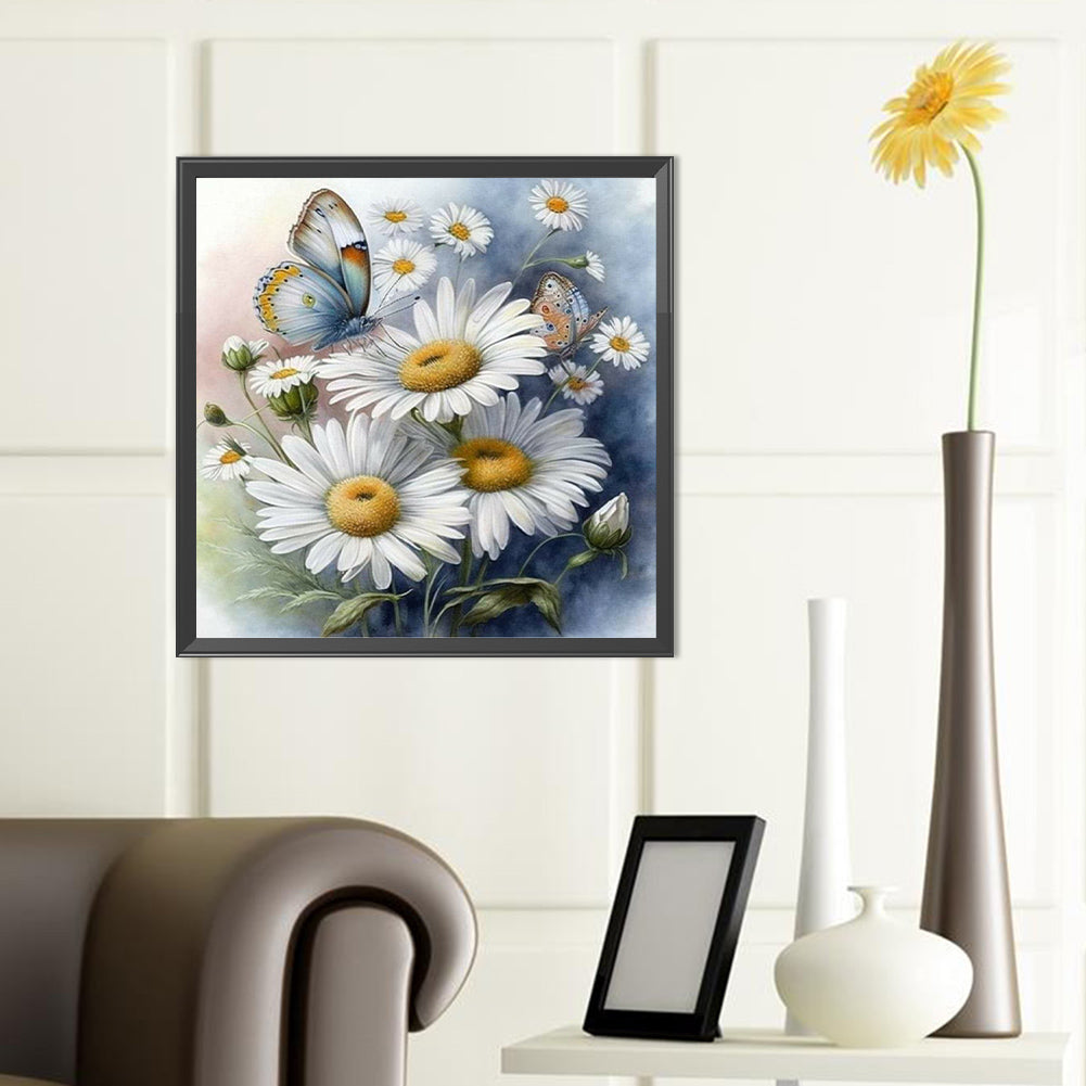 Feverfew And Butterfly - Full Round Drill Diamond Painting 40*40CM