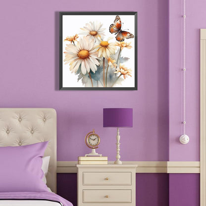 Feverfew And Butterfly - Full Round Drill Diamond Painting 40*40CM