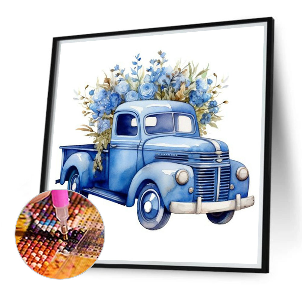 Blue Flower Truck - Full Round Drill Diamond Painting 40*40CM