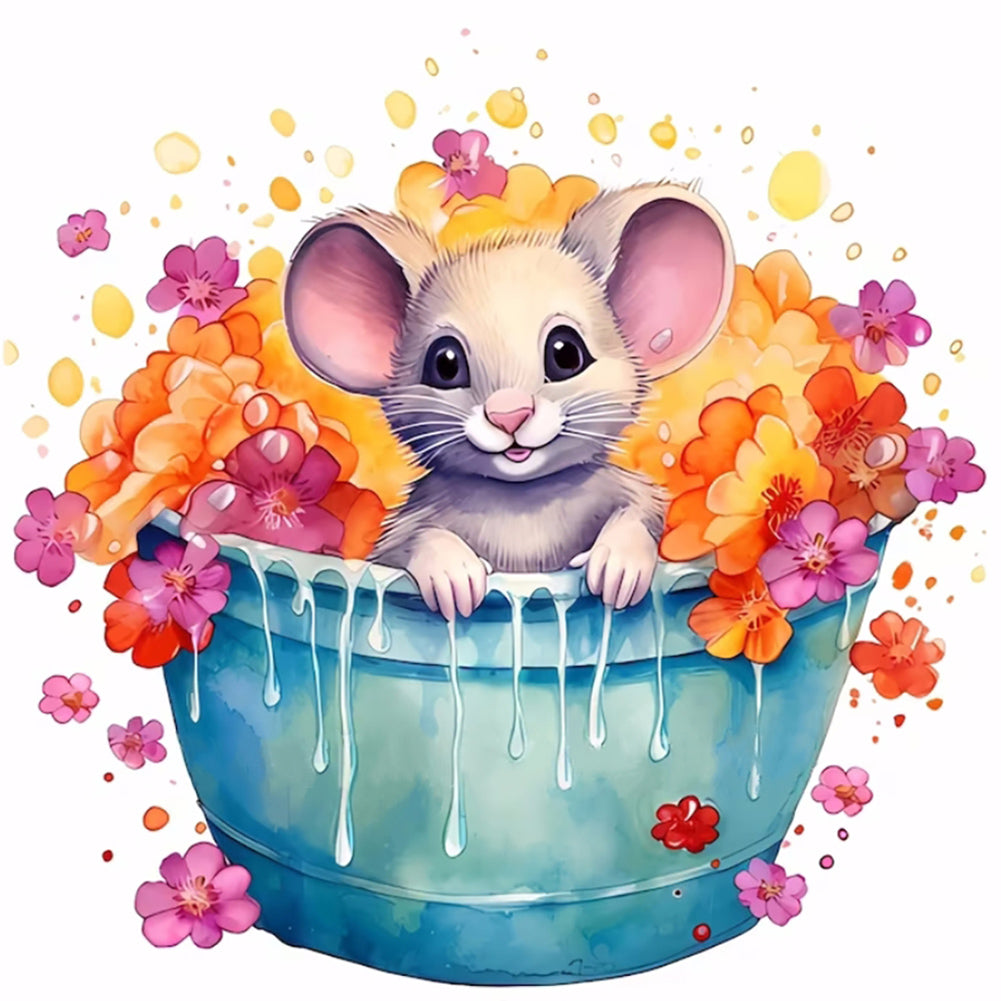 Mouse Taking A Bath - Full Round Drill Diamond Painting 40*40CM