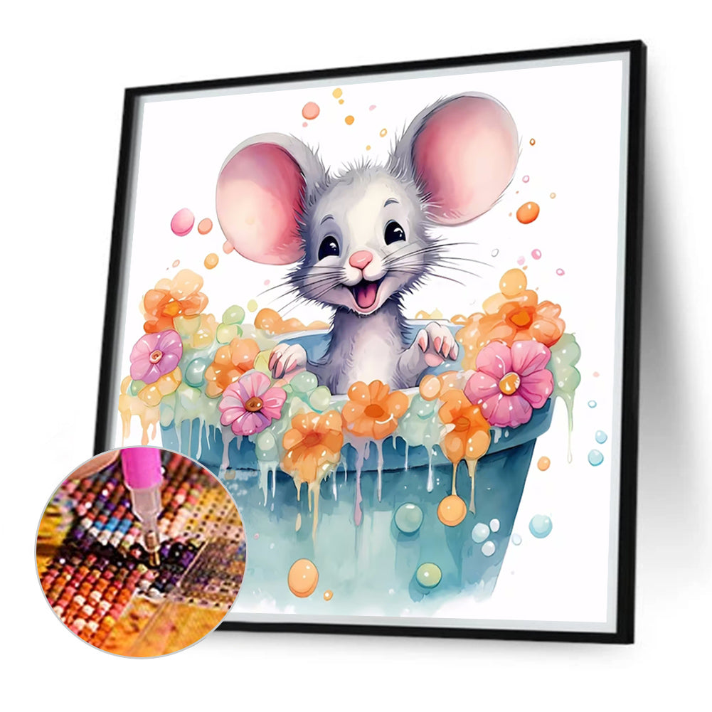 Mouse Taking A Bath - Full Round Drill Diamond Painting 40*40CM