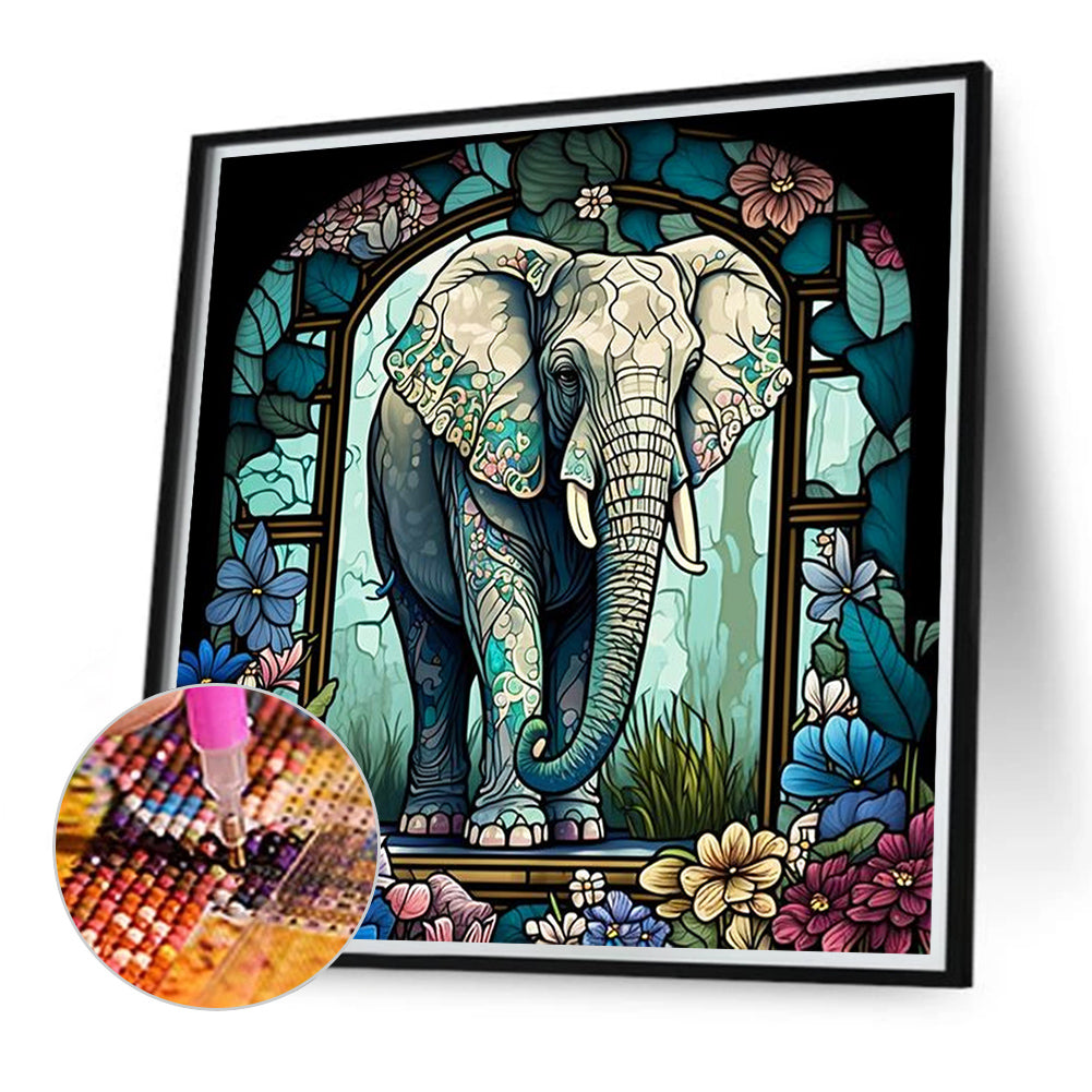 Elephant Glass Painting - Full Round Drill Diamond Painting 40*40CM