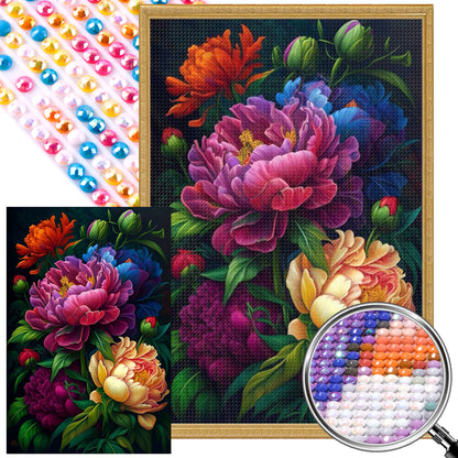 Night Peony - Full AB Dril Round Diamond Painting 40*60CM