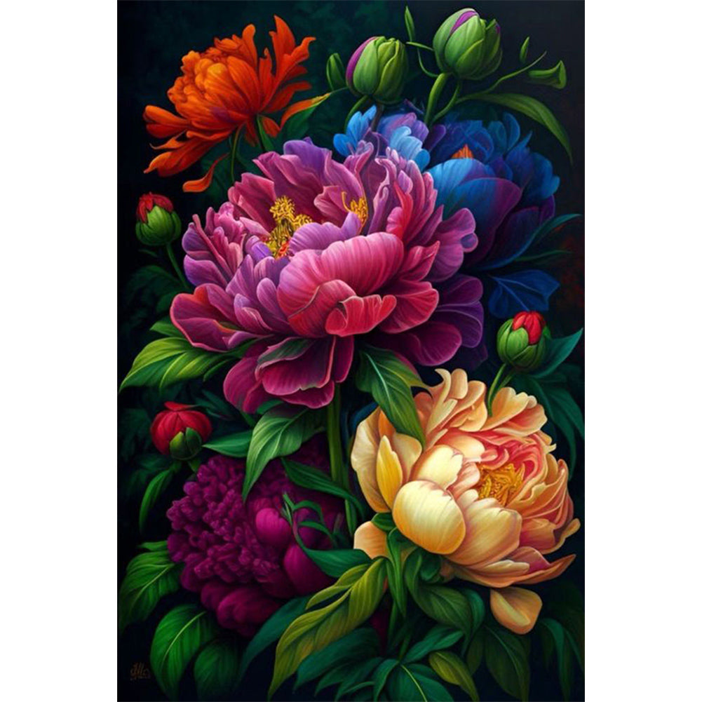 Night Peony - Full AB Dril Round Diamond Painting 40*60CM