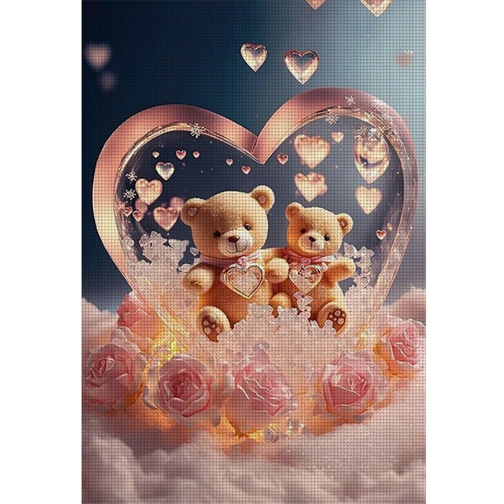 Rose Bear Love Crystal Ball - 11CT Stamped Cross Stitch 40*60CM