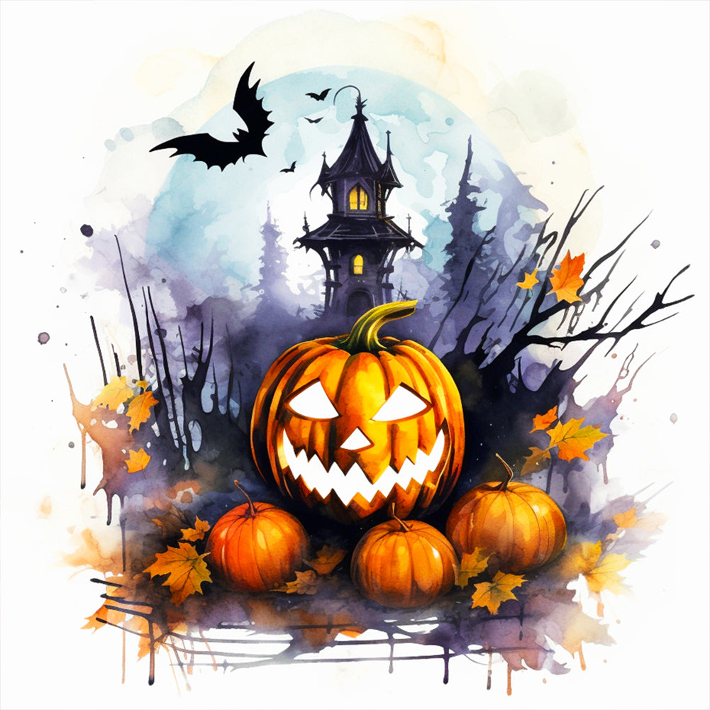 Halloween Pumpkin Castle - Full Round Drill Diamond Painting 30*30CM