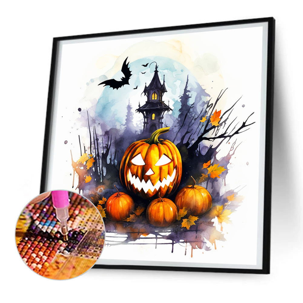 Halloween Pumpkin Castle - Full Round Drill Diamond Painting 30*30CM