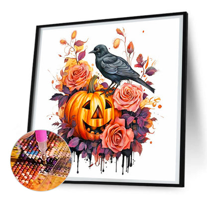 Halloween Crow Pumpkin - Full Round Drill Diamond Painting 30*30CM