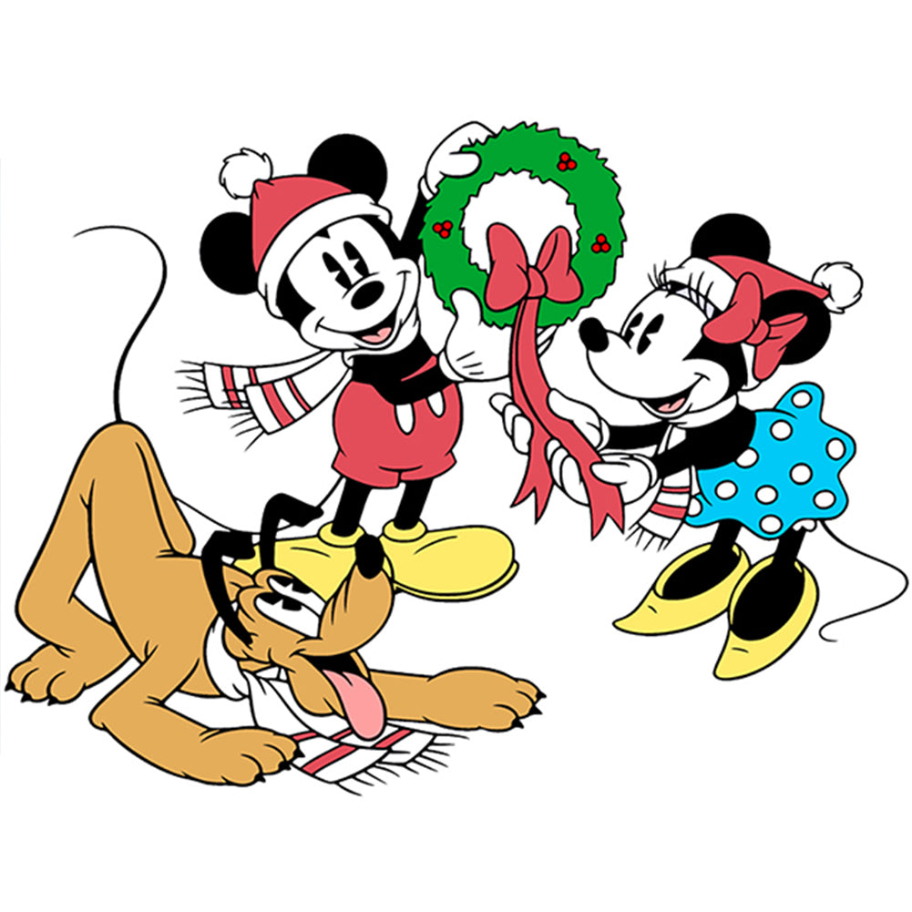 Mickey Mouse And Friends Decorate For Christmas - Full Round Drill Diamond Painting 40*30CM