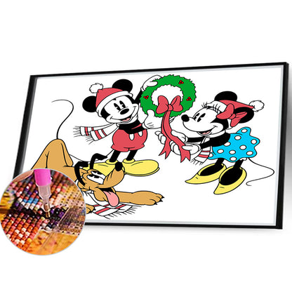 Mickey Mouse And Friends Decorate For Christmas - Full Round Drill Diamond Painting 40*30CM